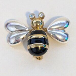 Vintage Gold/Silver Tone Insect Bee Trembler Rhinestone Brooch Pin